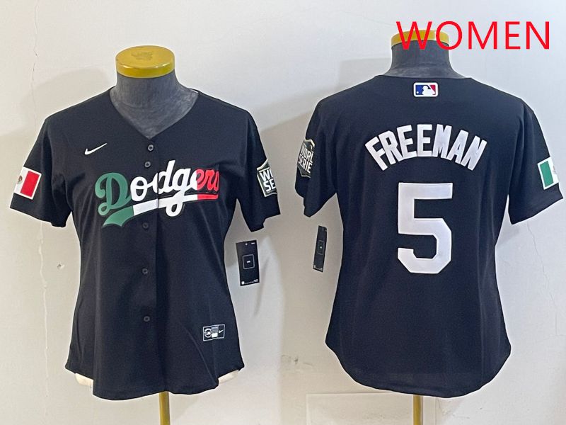 Women Los Angeles Dodgers #5 Freeman Black Game 2025 Nike MLB Jersey style 403